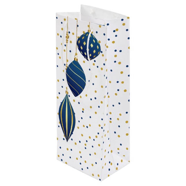 Blue and Gold Weihnachtsschmuck Urlaub Geschenktüte Für Weinflaschen (Rückseite Schrägansicht)
