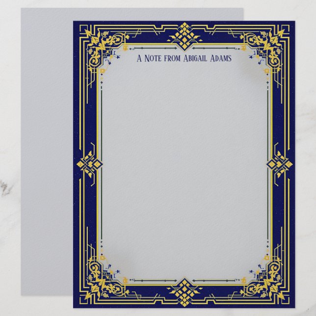 Blue and Gold with Blue Center Stationery Paper Briefbogen (Vorne/Hinten)