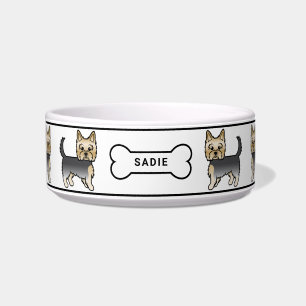 Blue and Gold Yorkie Terrier Hunde mit Knochen und Napf