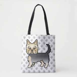 Blue and Gold Yorkshire Terrier Cartoon Dog & Paws Tasche
