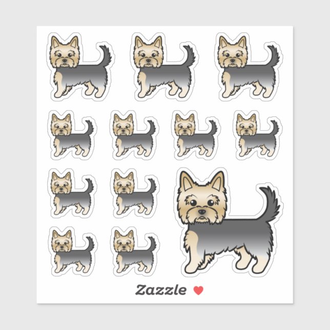 Blue and Gold Yorkshire Terrier Cartoon Hunde Aufkleber (Blatt)