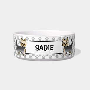 Blue and Gold Yorkshire Terrier mit Paws und Namen Napf