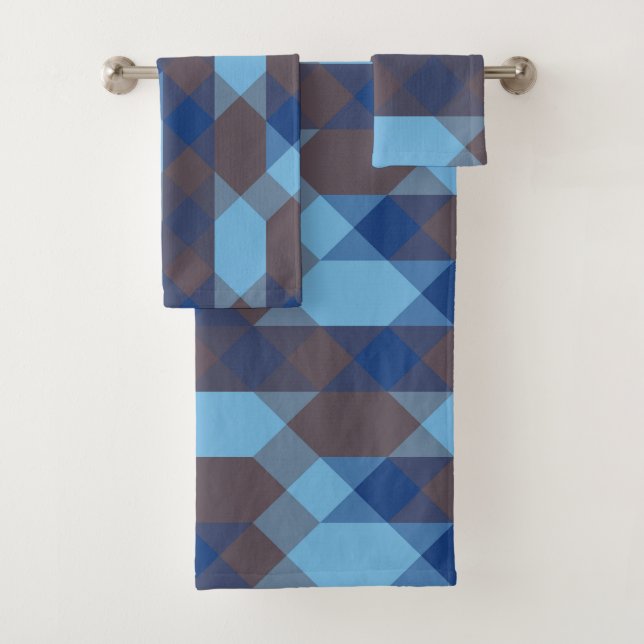 Blue and Gray geometric Badhandtuch Set (Insitu)