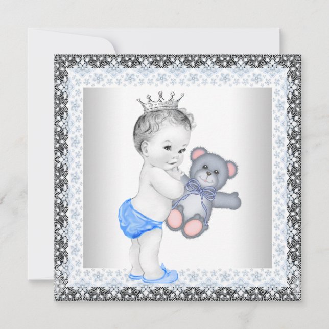 Blue and Gray Vintag Baby Boy Dusche Einladung (Vorderseite)