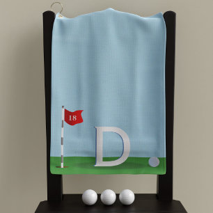 Blue and Green 18. Loch Golfer Monogram Cartoon Golfhandtuch