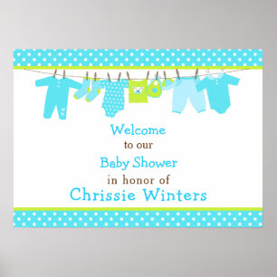 Blue and Green Baby Line Baby Dusche Poster
