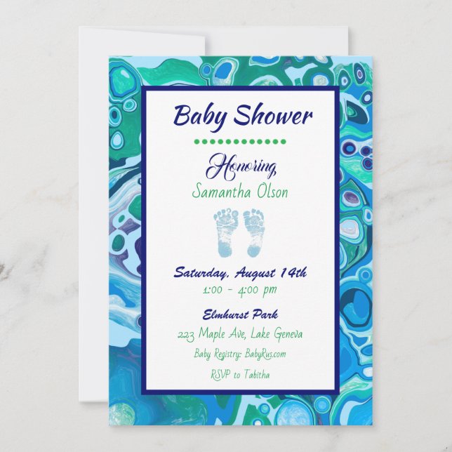 Blue and Green Boy's Baby Shower Einladung (Vorderseite)