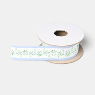Blue and Green Christmas Holly Border Satinband