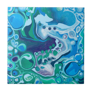 Blue and Green Digital Marble Fluid Art   Fliese