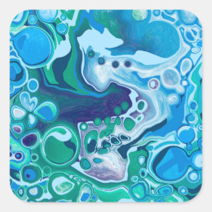 Blue and Green Digital Marble Fluid Art Quadratischer Aufkleber