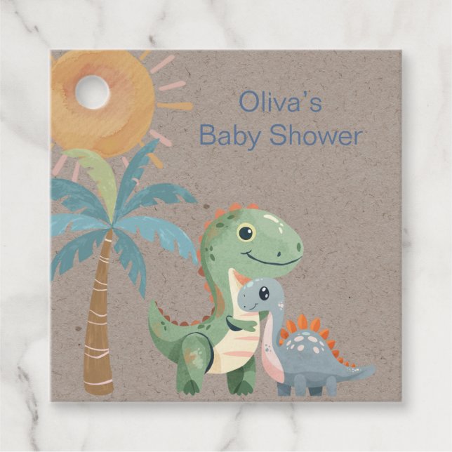 Blue and Green Dinosaur Boy Baby Dusche Vielen Dan Geschenkanhänger (Vorderseite)