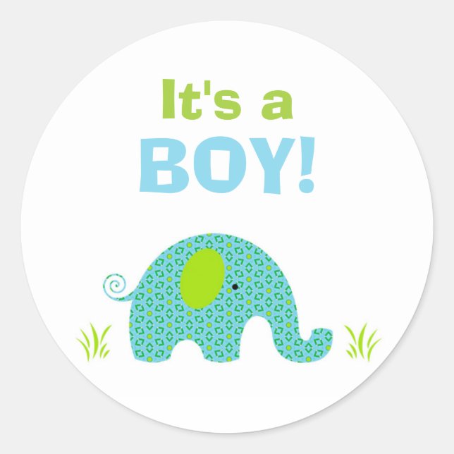 Blue and Green Elephant Baby Dusche Siegel Runder Aufkleber (Vorderseite)