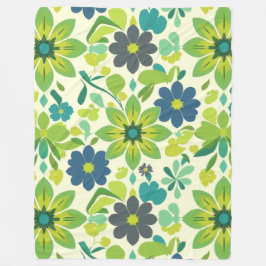 Blue and Green Floral Fleece Blanket