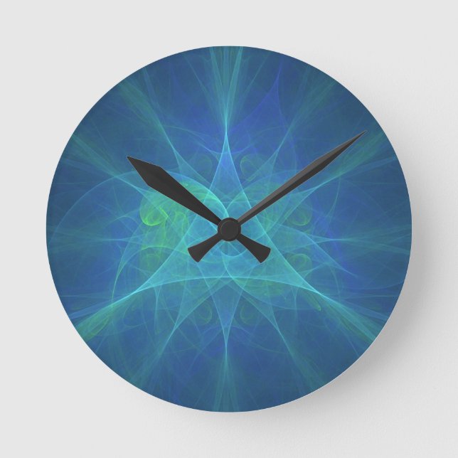 Blue And Green Fractal Runde Wanduhr (Vorderseite)