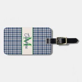 Blue and Green Gingham Plaid Tartan Monogram Gepäckanhänger