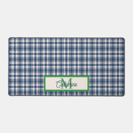 Blue and Green Gingham Plaid Tartan Monogram Schreibtischunterlage