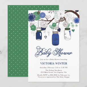 Blue and Green Hanging Mason Jars Baby Shower Einladung