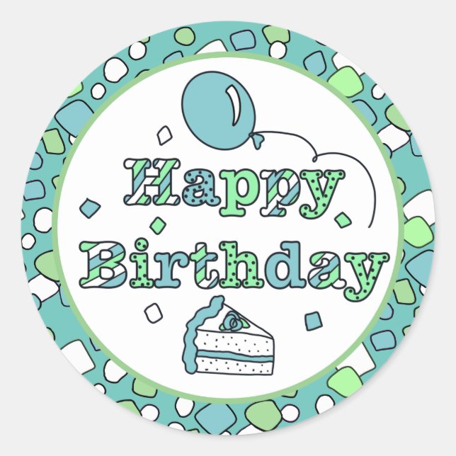 Blue and Green Happy Birthday Runder Aufkleber (Vorderseite)