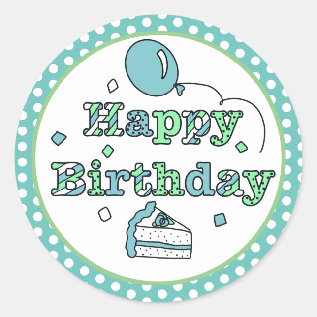 Blue and Green Happy Birthday Runder Aufkleber (Vorderseite)