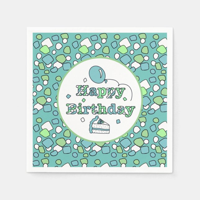 Blue and Green Happy Birthday Serviette (Vorderseite)