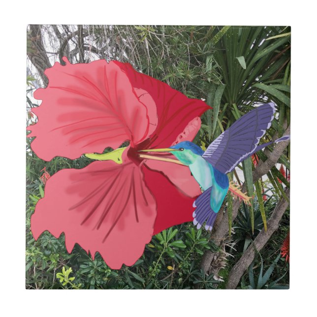 Blue and Green Humming Bird Fliese (Vorderseite)