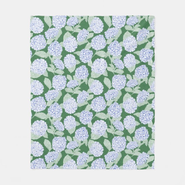 Blue and Green Hydrangea Floral Throw Blanket Fleecedecke (Vorderseite)