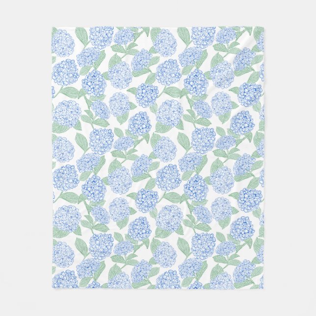 Blue and Green Hydrangea Floral Throw Blanket Fleecedecke (Vorderseite)
