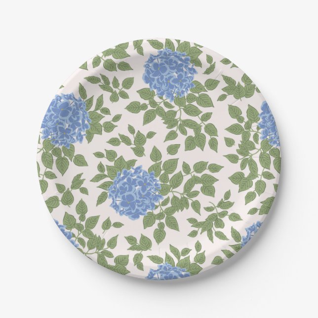 Blue and Green Hydrangea Florals Pappteller (Vorderseite)