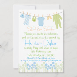 Blue and Green Litthes Sip and See Einladung