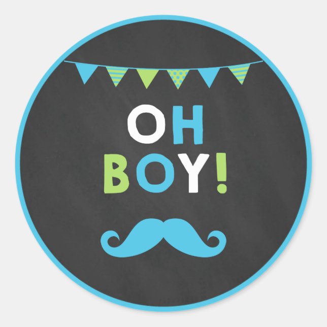 Blue and Green Mustache Litman Cupcake Toppers Runder Aufkleber (Vorderseite)
