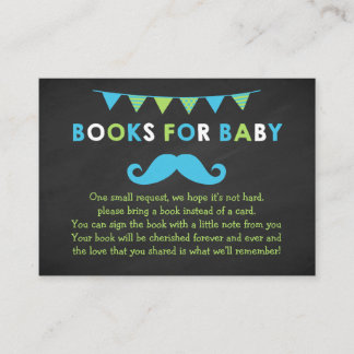 Blue and Green Mustache Shoe Book Request Card Begleitkarte