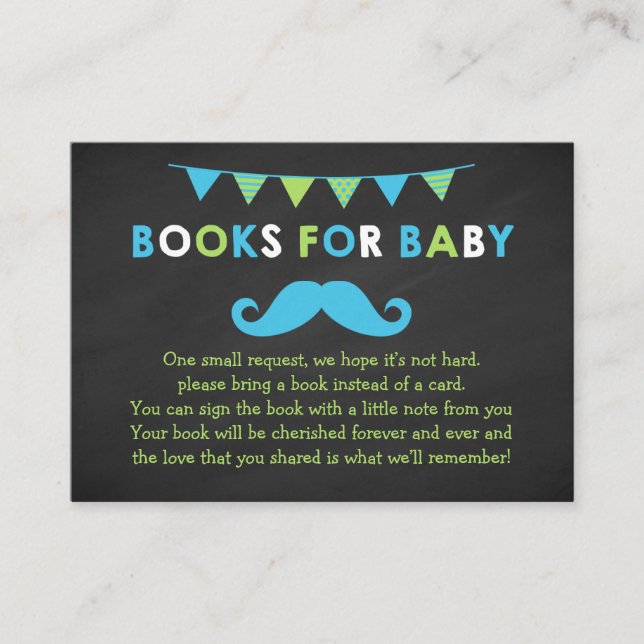Blue and Green Mustache Shoe Book Request Card Begleitkarte (Vorderseite)