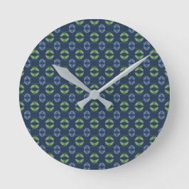 Blue And Green Patterned Wall Clock Runde Wanduhr