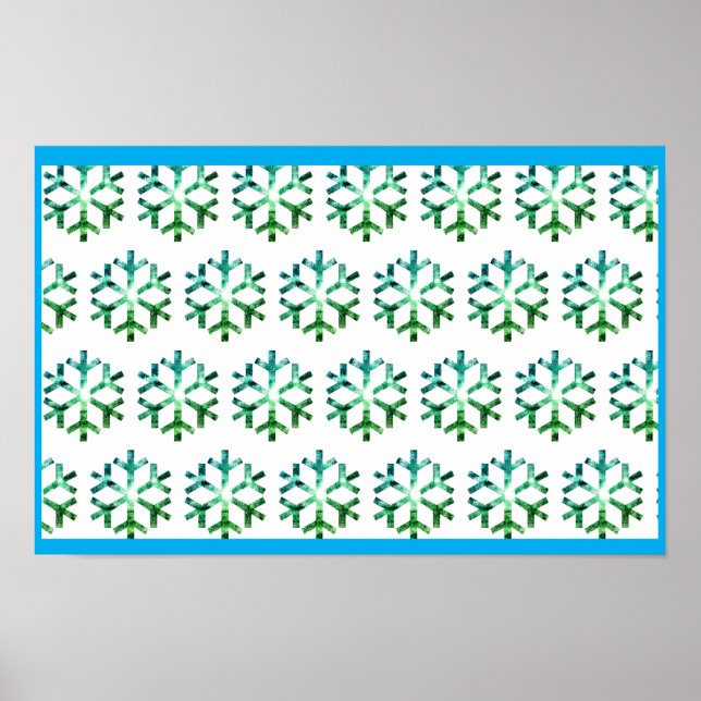 Blue and Green Snow Flake on a Christmas Wall  Poster (Vorne)