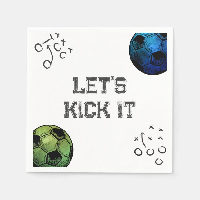 Blue and Green Soccer Party Napkins Serviette (Vorderseite)