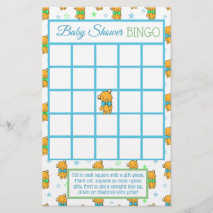 Blue and Green Teddy Bear Boy Baby Duschspiele Flyer