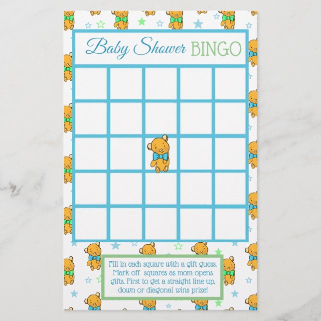 Blue and Green Teddy Bear Boy Baby Duschspiele Flyer (Vorne)