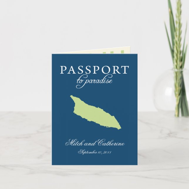 Blue and Green Wedding Passport Aruba Einladung (Vorderseite)