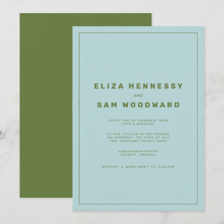 Blue and Green Wes Anderson Inspirierte Hochzeit Einladung