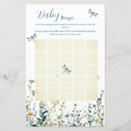 Blue and Green Wildblume Baby Dusche Bingo Spiel