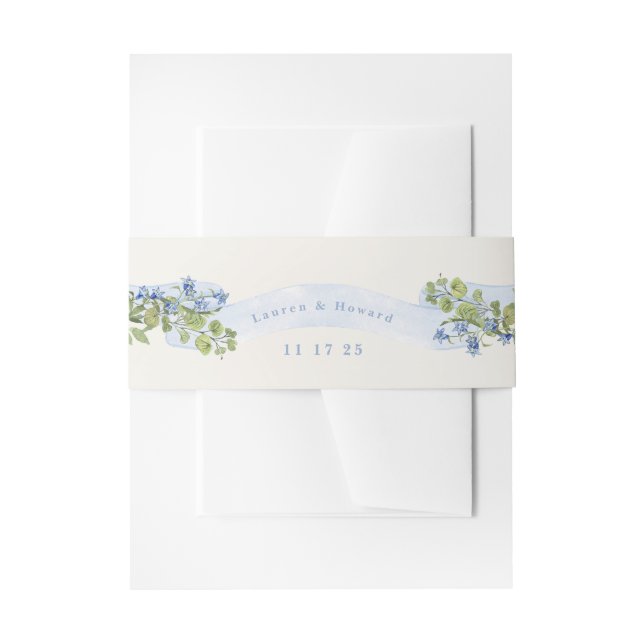 blue and greenery floral arms monogram wedding einladungsbanderole (Vorderseite Beispiel)