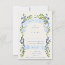 blue and greenery spring elegant wedding RSVP karte