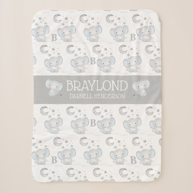 Blue and Grey Boy Elephant Baby Name Sherpadecke (Vorderseite)