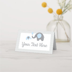 Blue and Grey Elephant Baby Shower Zelt Cards Platzkarte