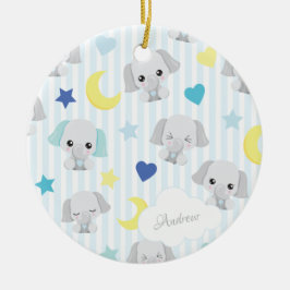 Blue and Grey Elephant Pattern Baby Boy Weihnachte Keramik Ornament