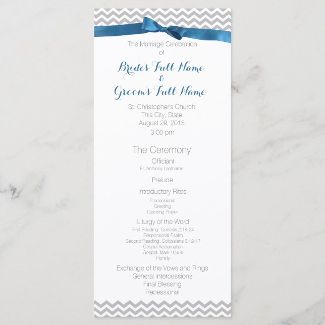 Blue and Grey Zigzag Pattern Wedding Program Programm (Vorderseite)