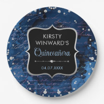 Blue and Iridescent Glitzer Letters Quinceanera