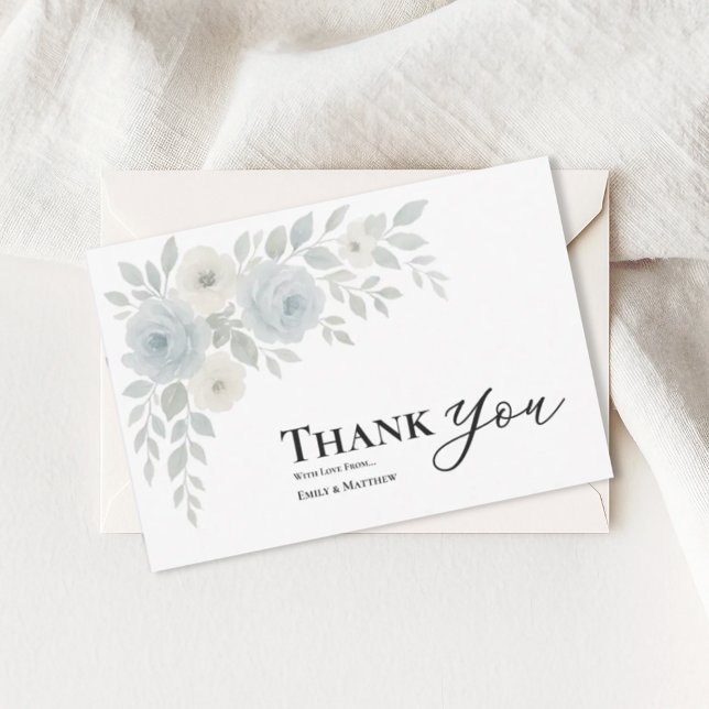 Blue And Ivory Floral Wedding Thank You Card (Von Creator hochgeladen)