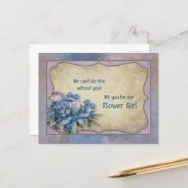 Blue and Lavender Bird Vergiss-me-nots Flower Girl Ankündigungspostkarte