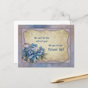 Blue and Lavender Bird Vergiss-me-nots Flower Girl Ankündigungspostkarte